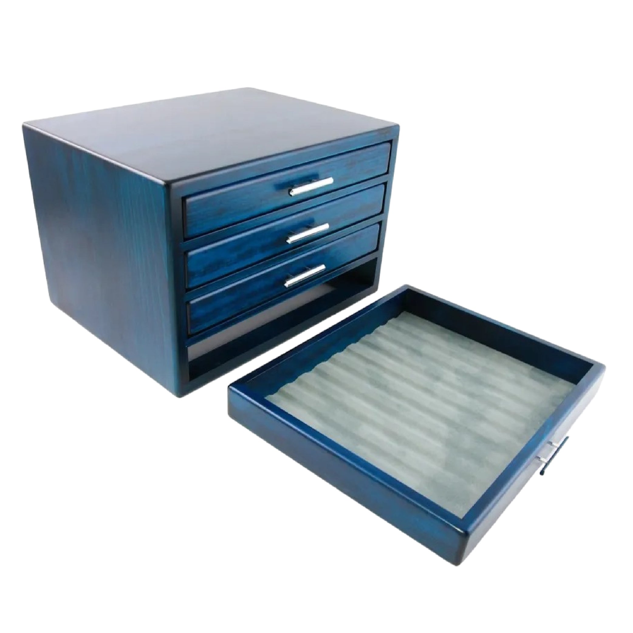 Wooden 40 Fountain Pen Lidless Box Blue
