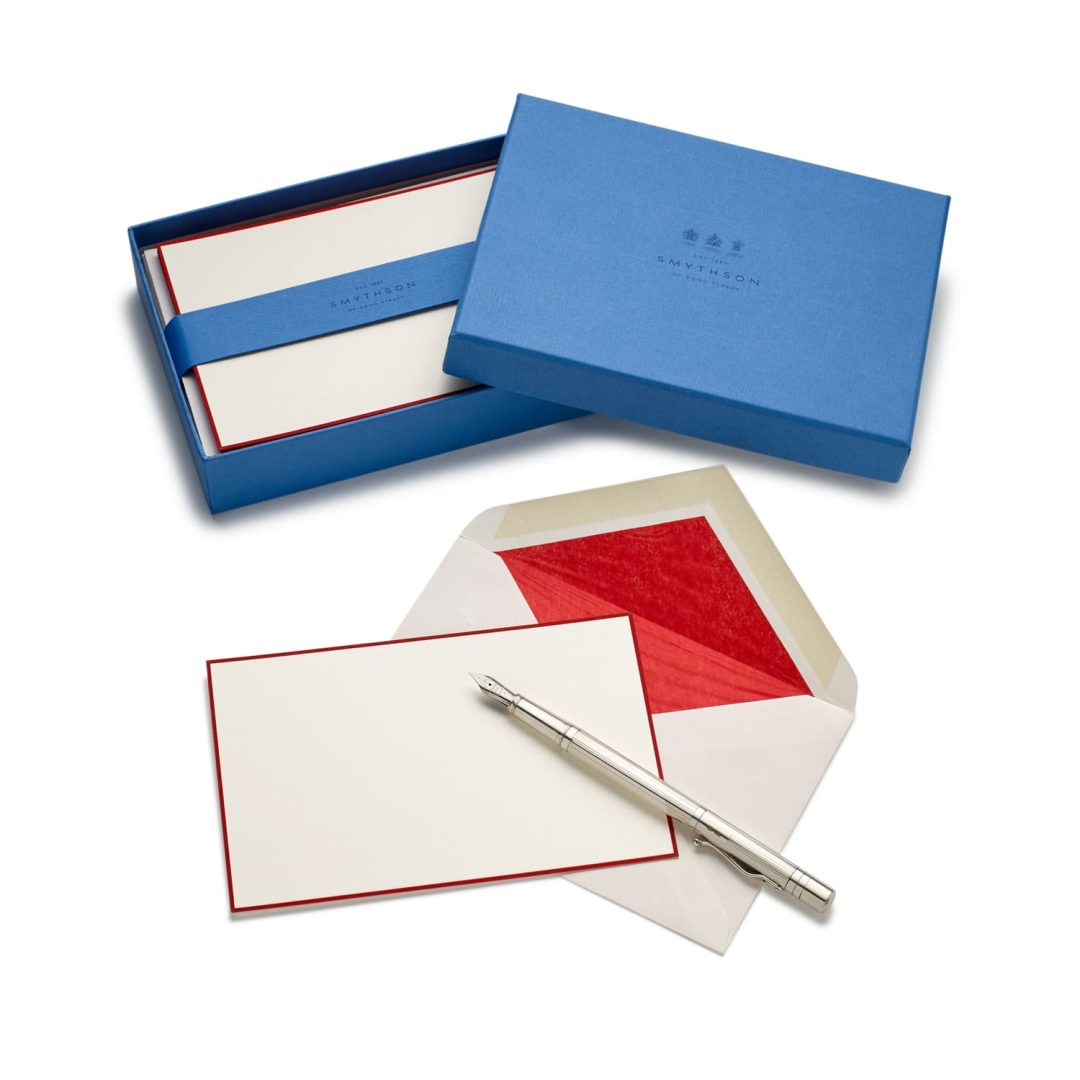 Bordered Correspondence Cards Poinsettia Red
