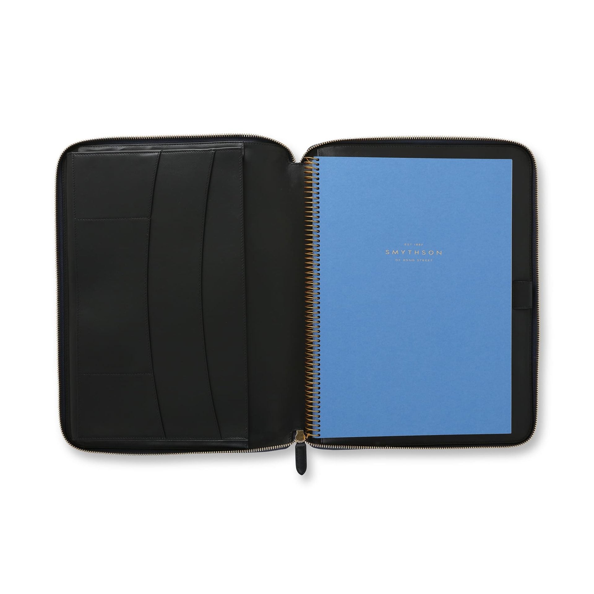 SMYTHSON Navy A4 Writing Folder with Zip in Panama