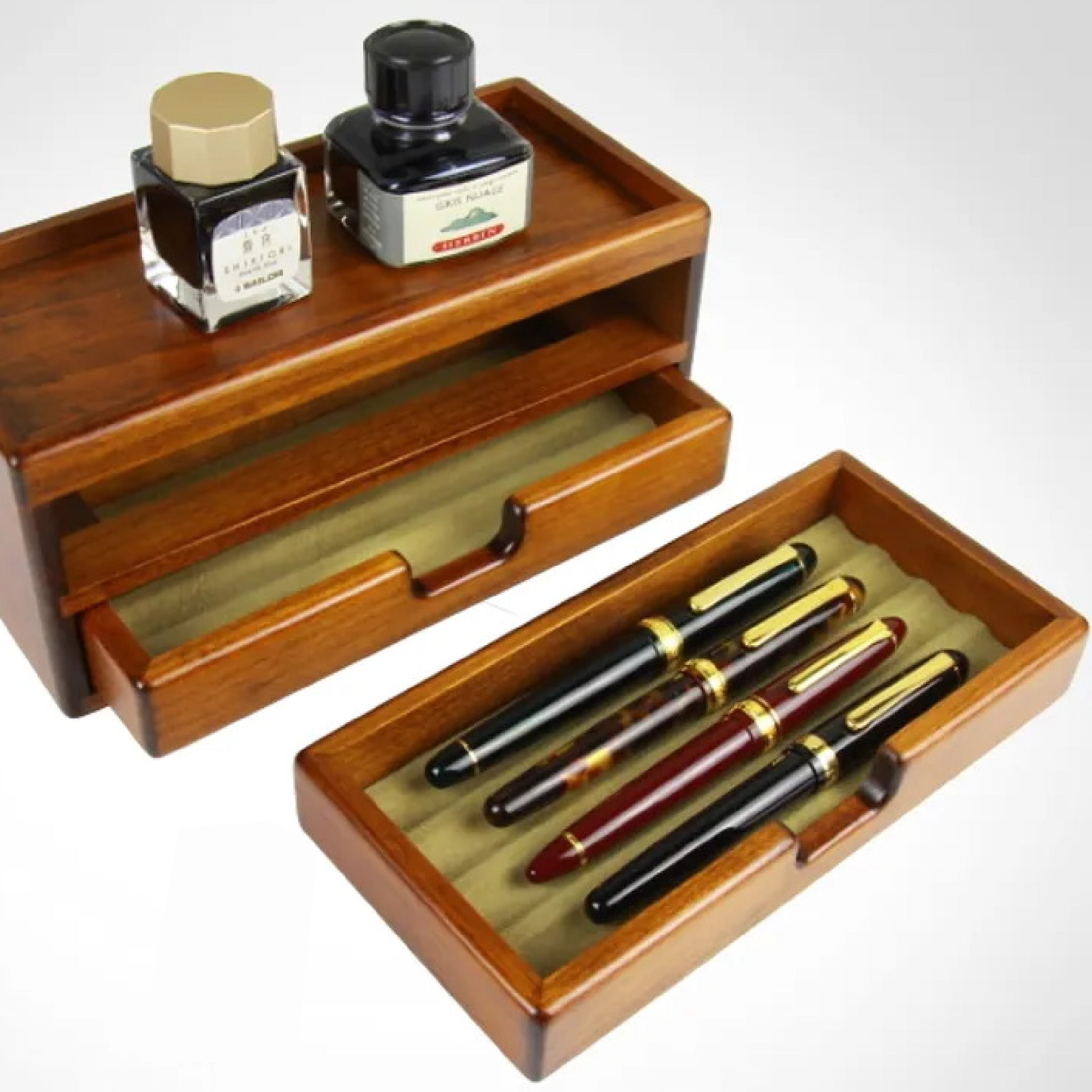Wooden 8 Fountain Pen Box Brown