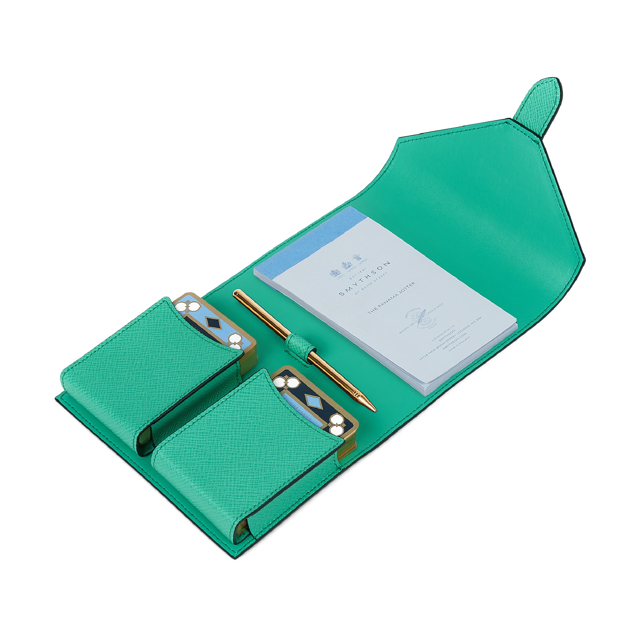 Double Playing Cards Case in Jade Green Panama