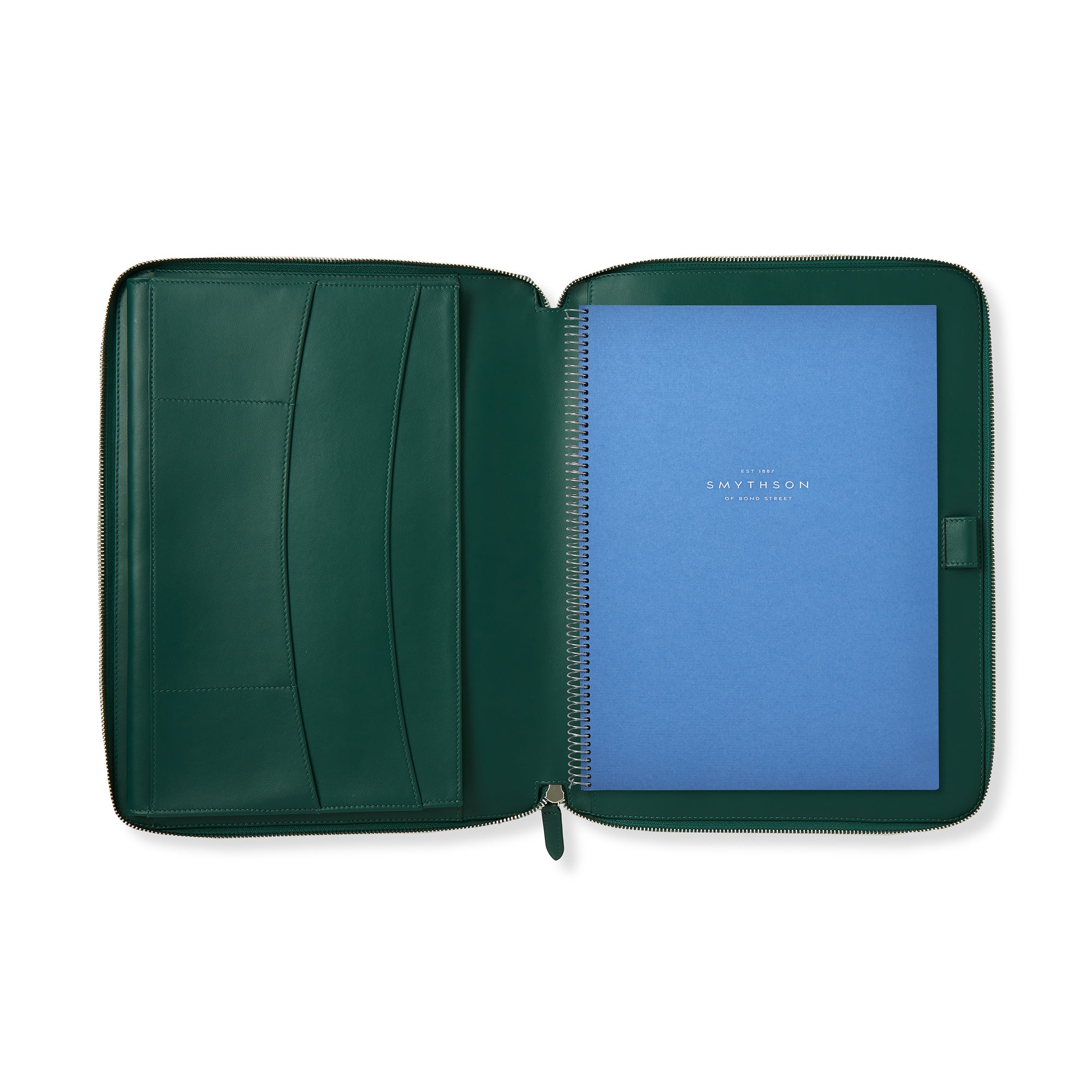 A4 Writing Folder with Zip in Forest Green Panama