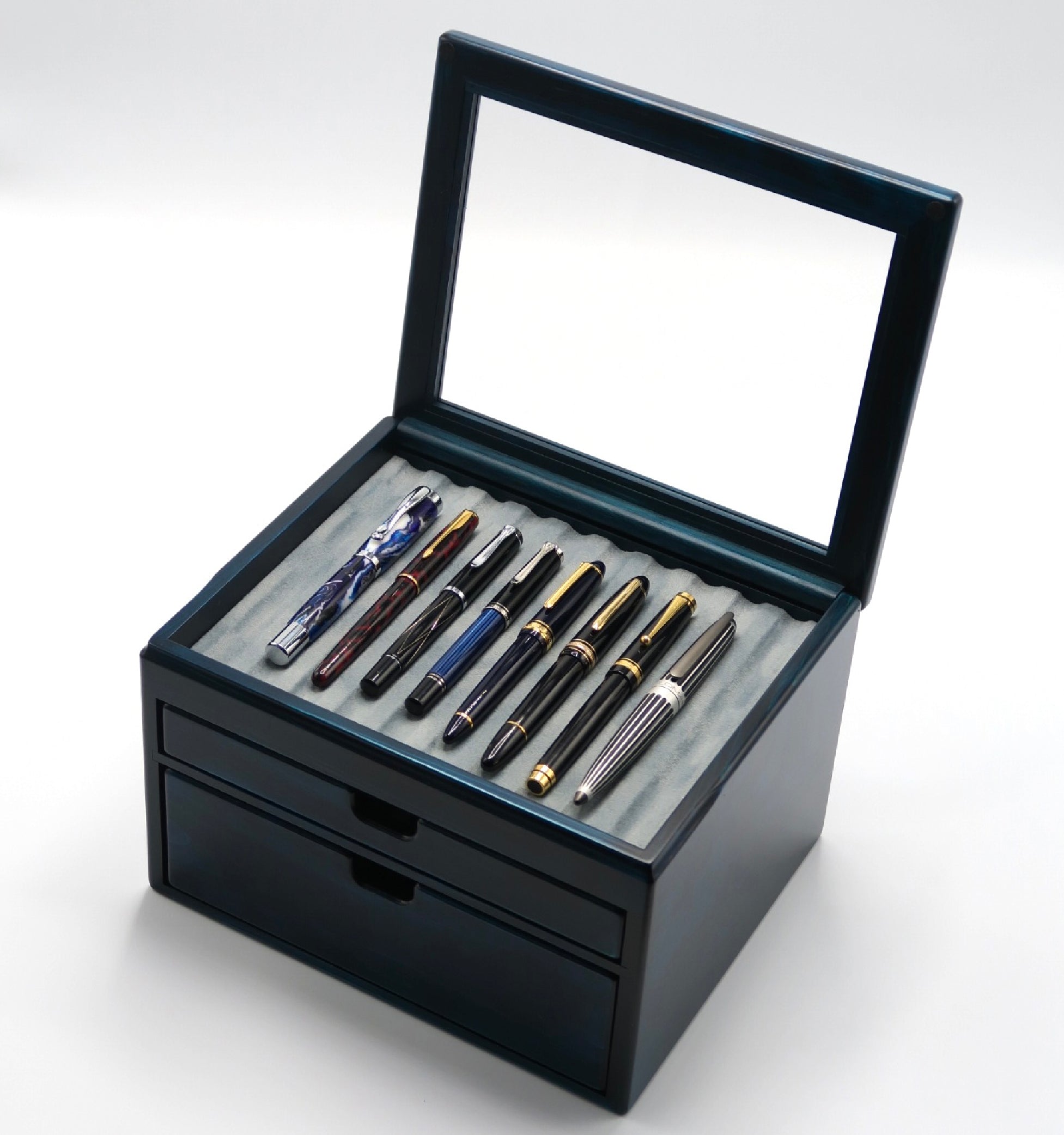 Wooden 10 Fountain Pen Box Blue