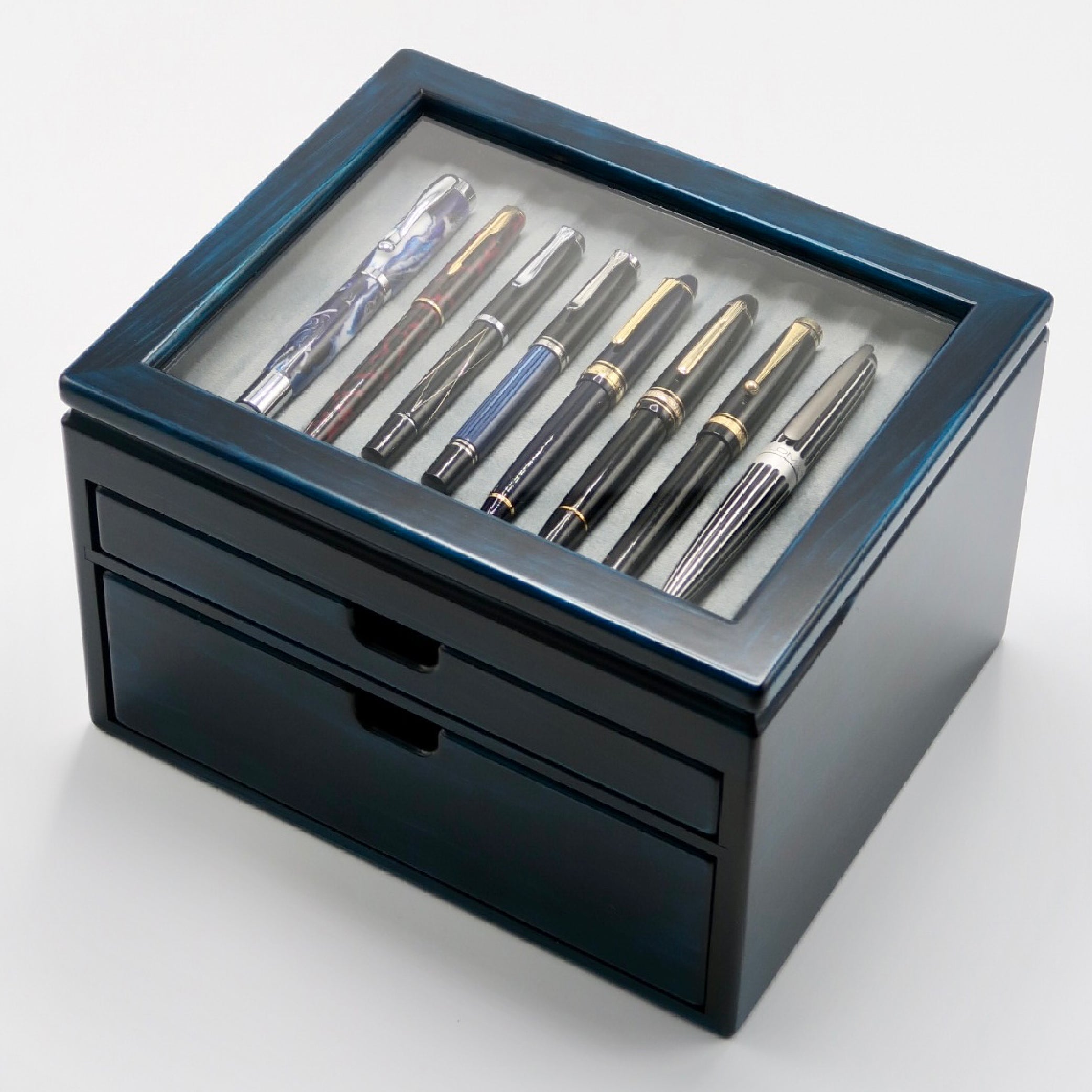 Wooden 10 Fountain Pen Box Blue