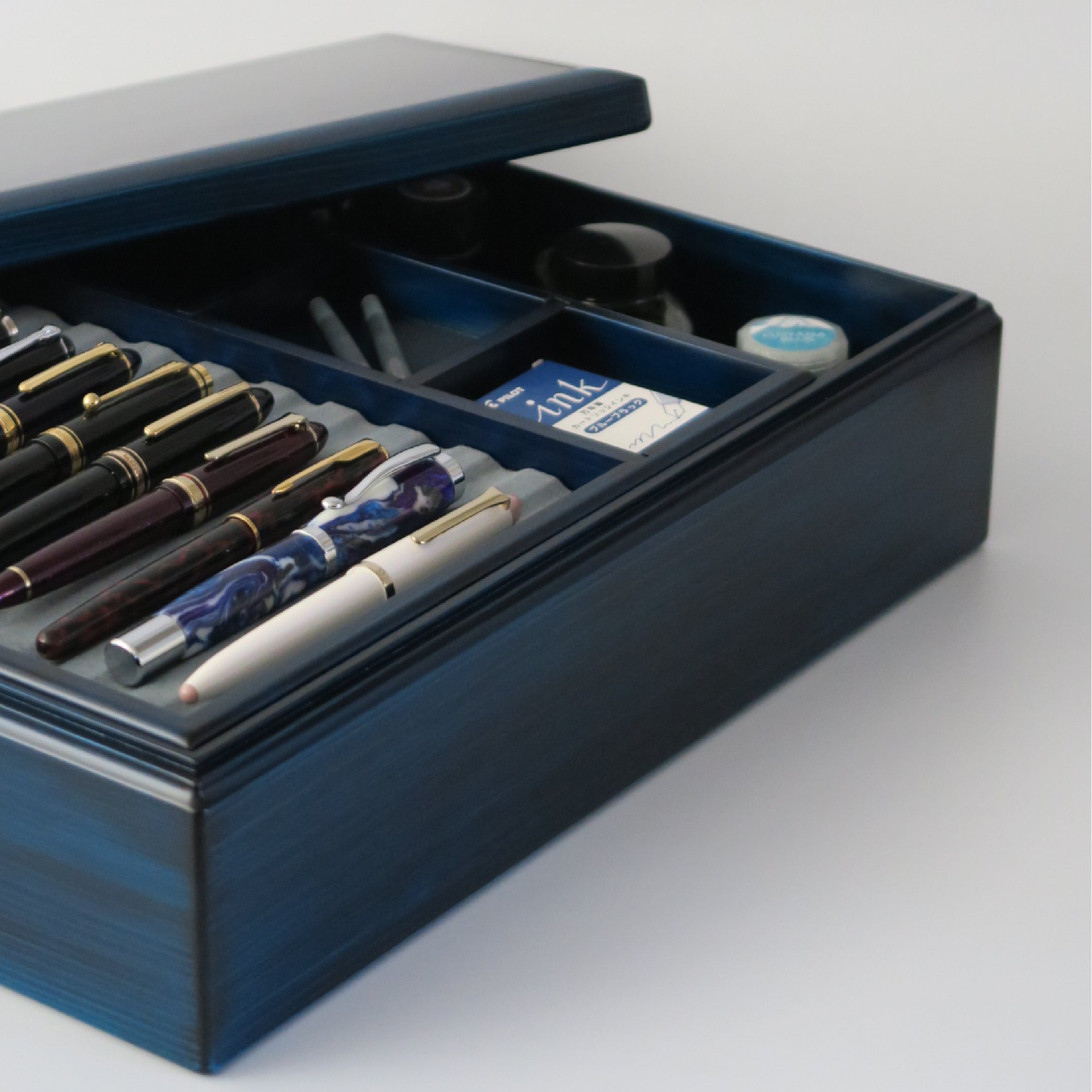 Wooden Letter Box with Pen Mat Blue