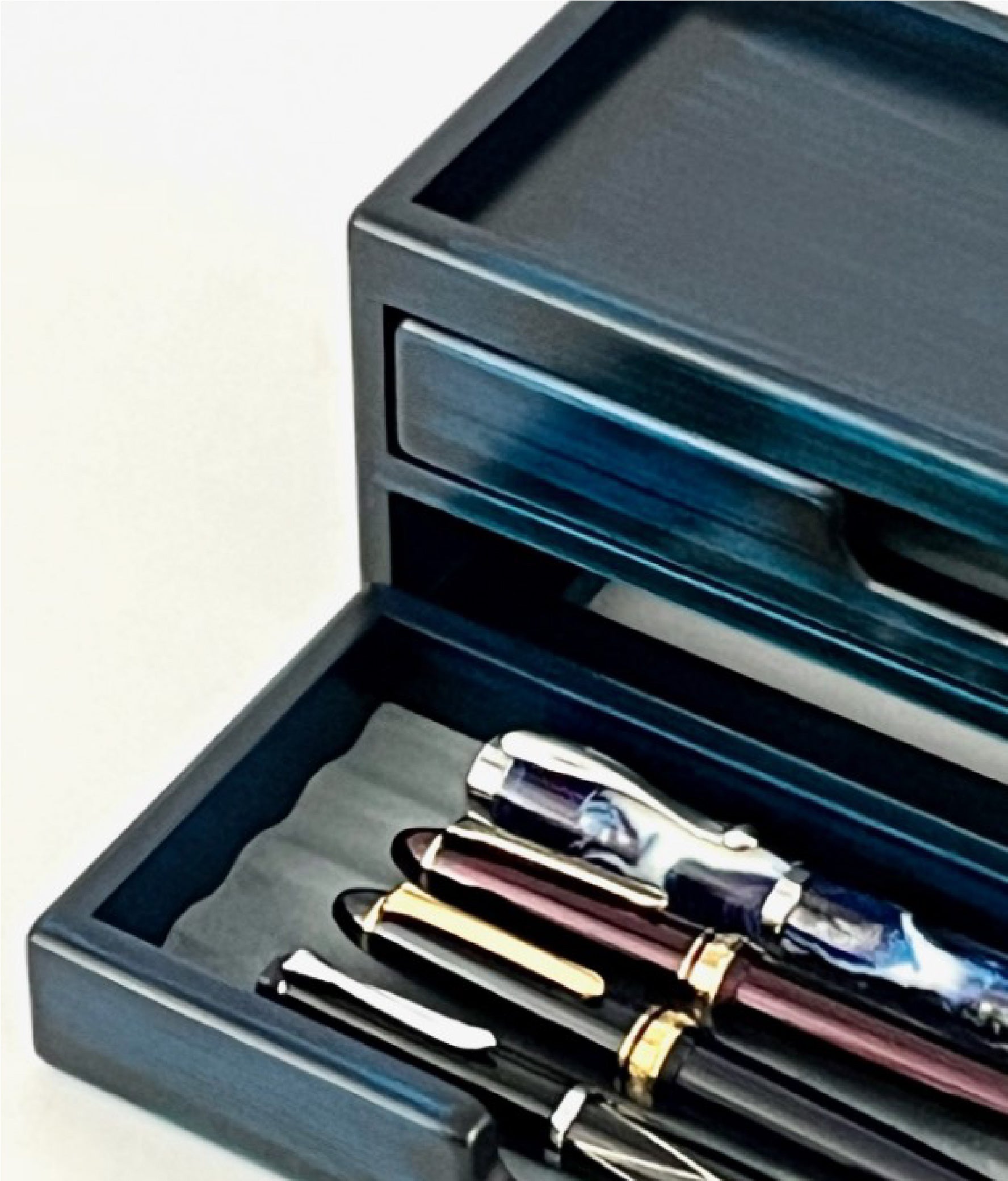 Wooden 8 Fountain Pen Box Blue