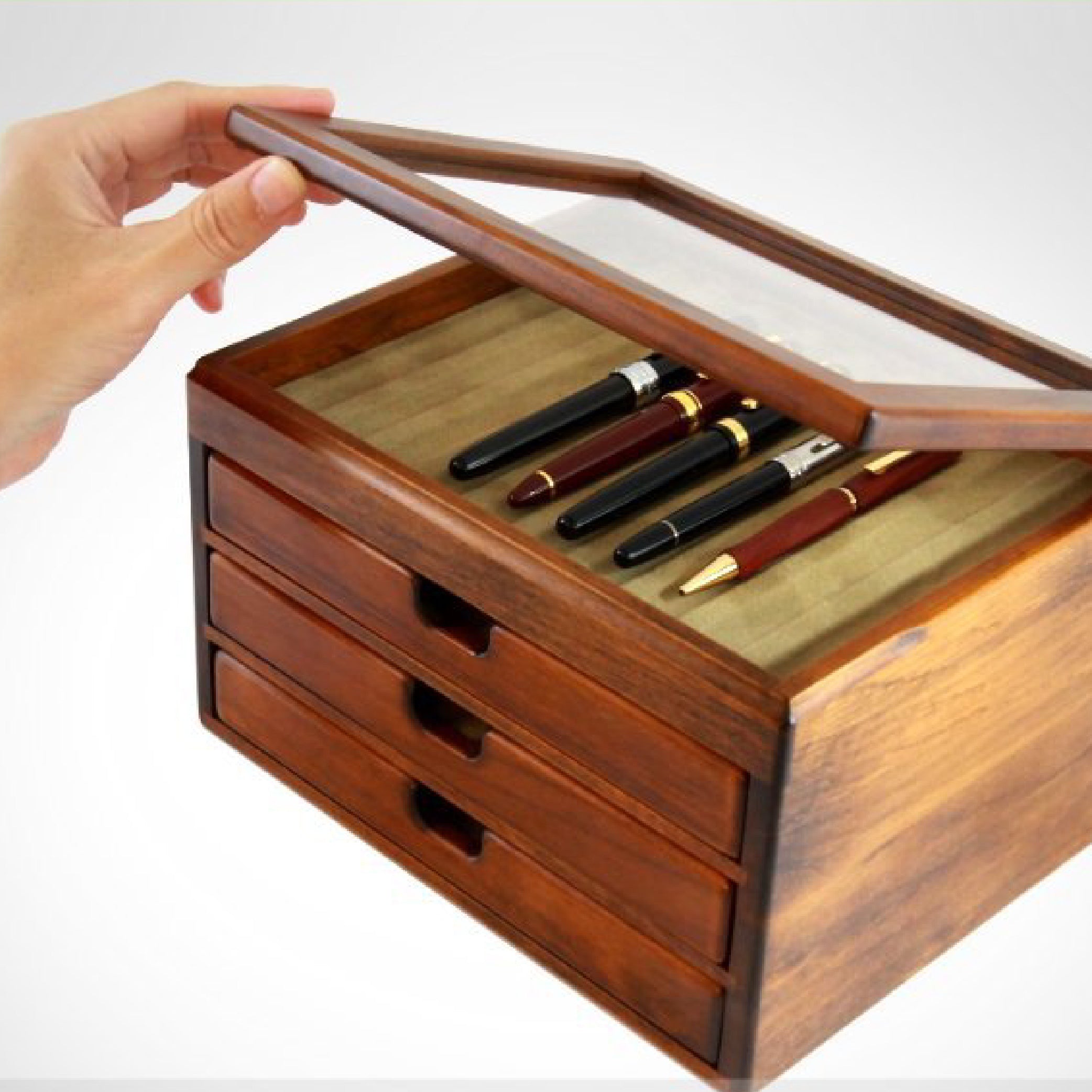 Wooden 40 Fountain Pen Box Brown