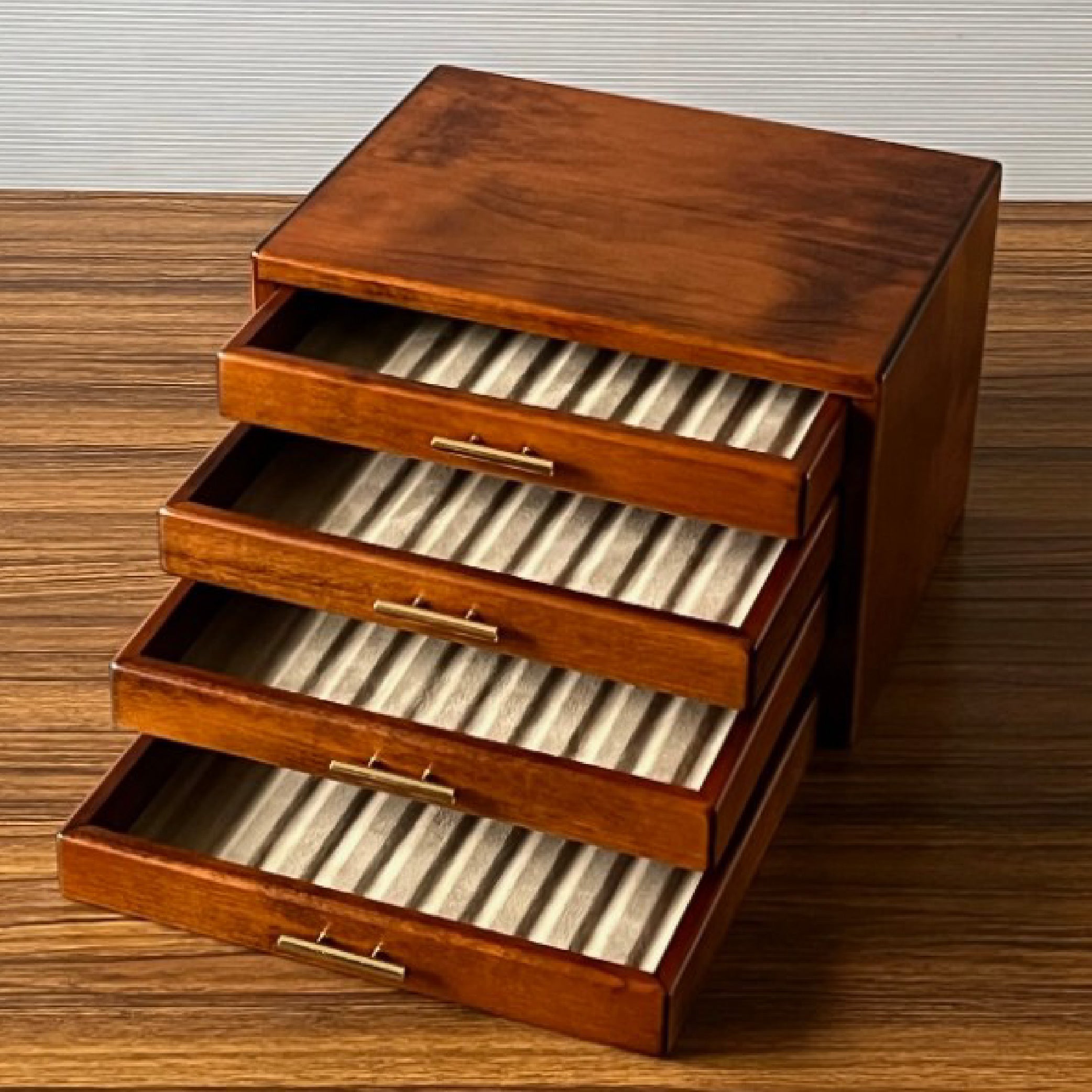 Wooden 40 Fountain Pen Lidless Box Brown