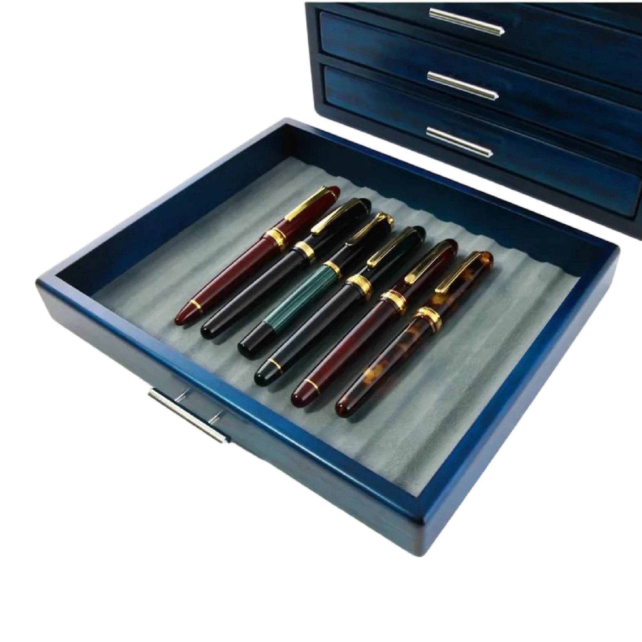 Wooden 40 Fountain Pen Lidless Box Blue