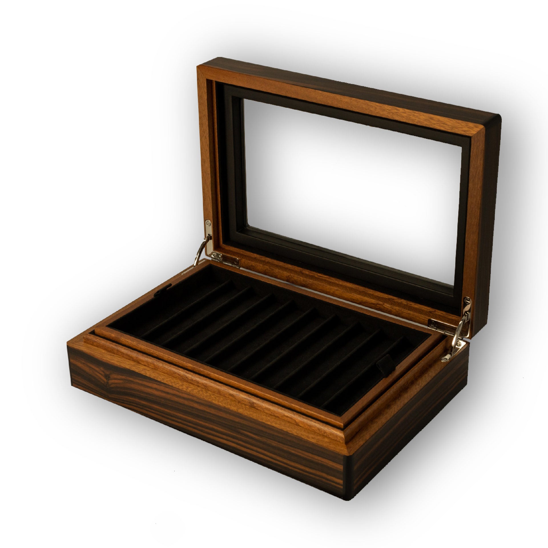 NALDI-ITALY Luxury Pen Box for 21 Pens Ebony Macassar Shining with Crystal Top