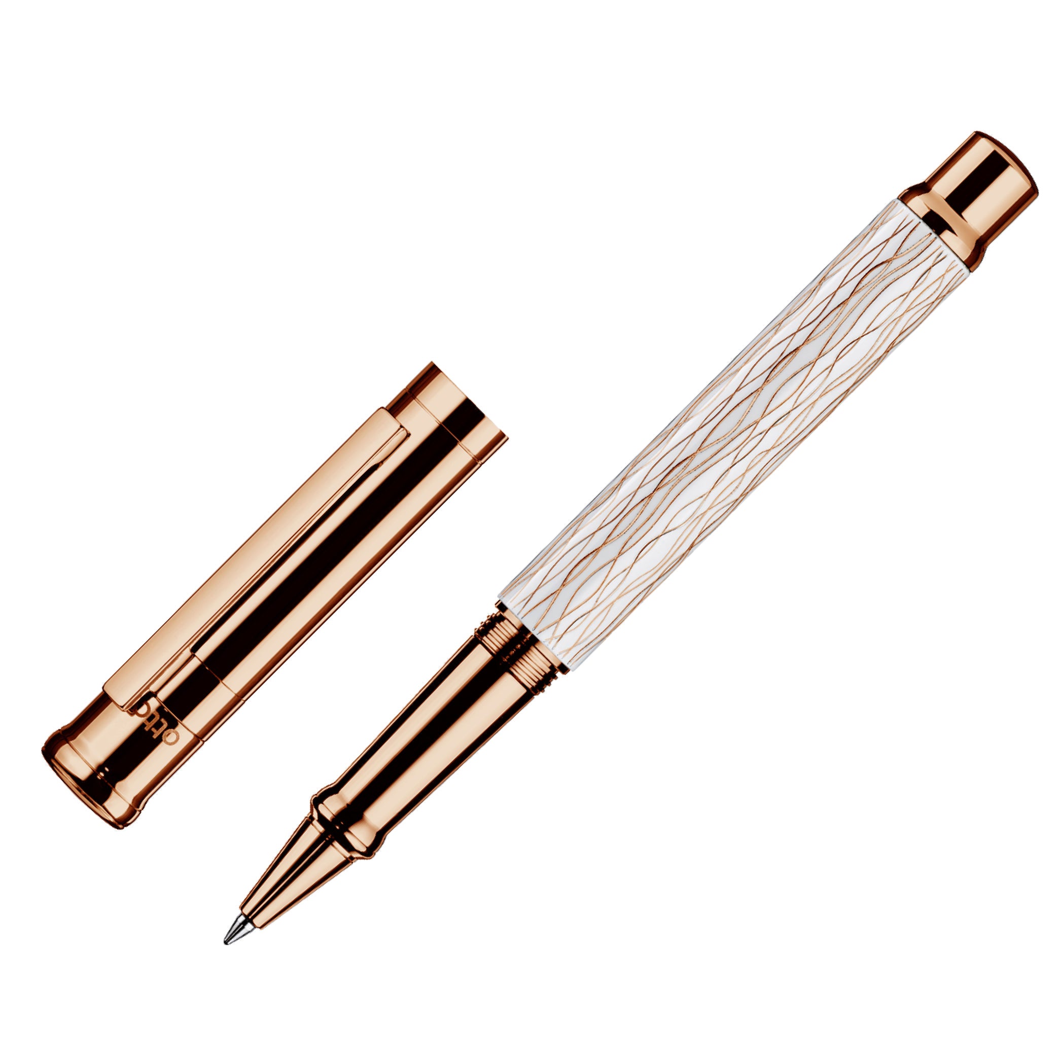 design04 Wave White Rose Gold Rollerball