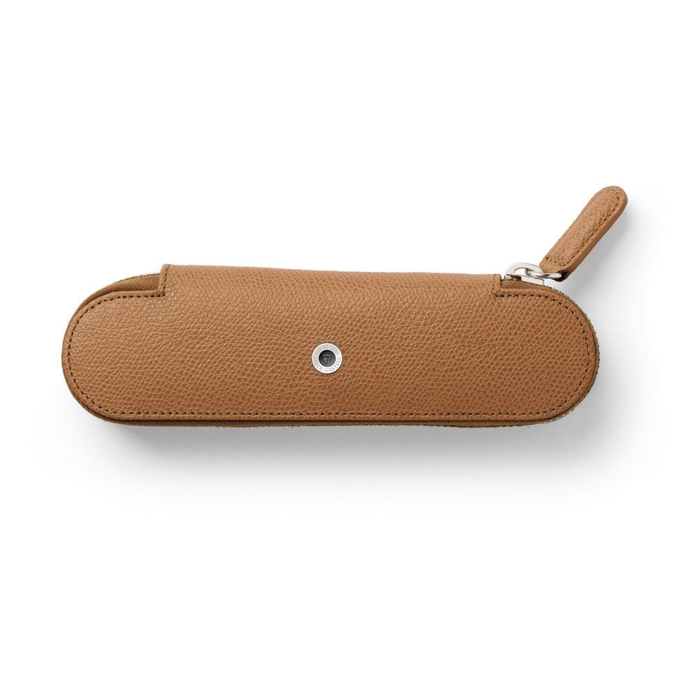 Epsom 2 Pen Case with Zipper Cognac