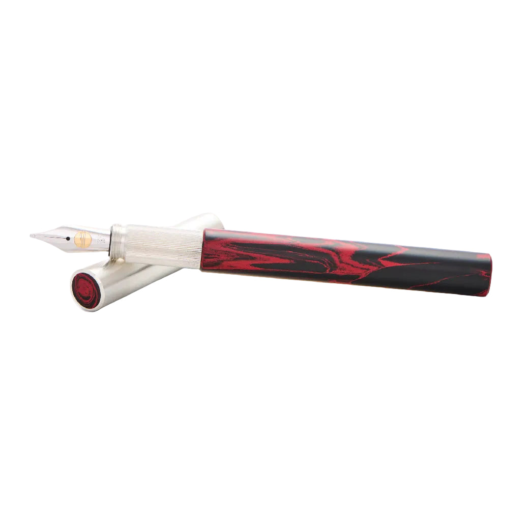 Longcap Ebonite Red & Silver Fountain Pen