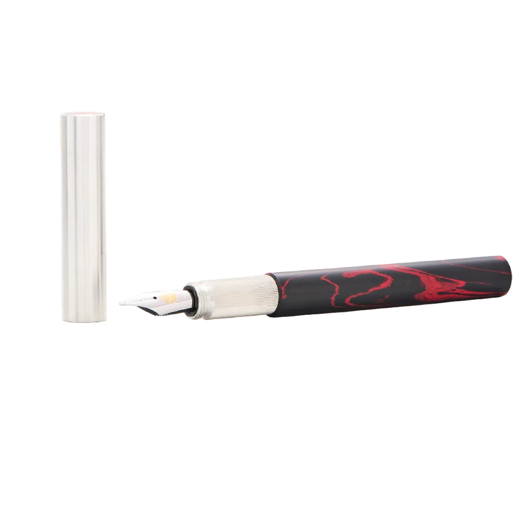 Longcap Ebonite Red & Silver Fountain Pen