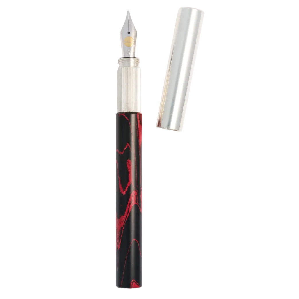 Longcap Ebonite Red & Silver Fountain Pen