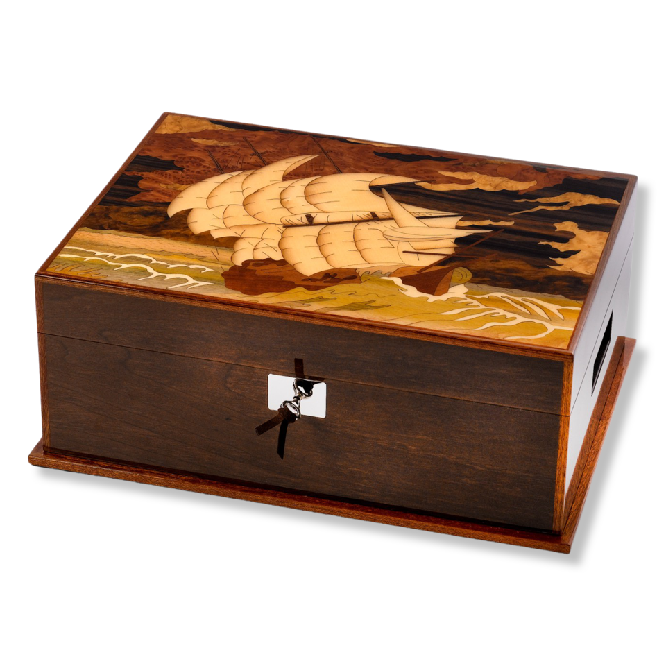 NALDI-ITALY Luxury Pen Box for 52 Pens Crazy Boat Inlay