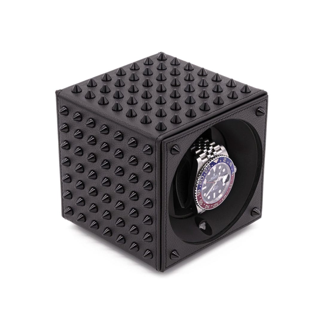 SWISS KUBIK Masterbox Spikes Black Leather/ Black Watch Winder