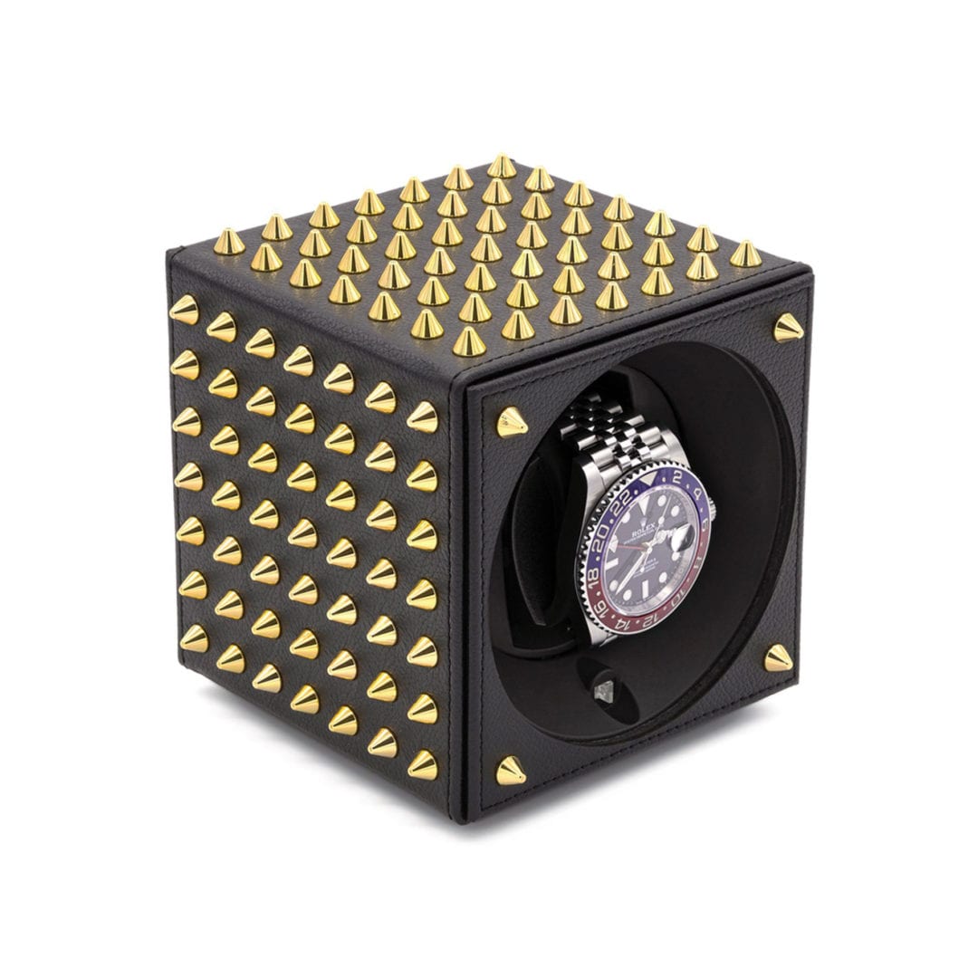SWISS KUBIK Masterbox Spikes Black Leather/ Gold Watch Winder
