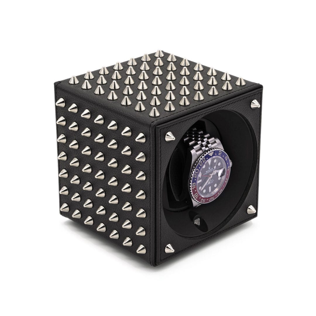 SWISS KUBIK Masterbox Spikes Black Leather/ Silver Watch Winder
