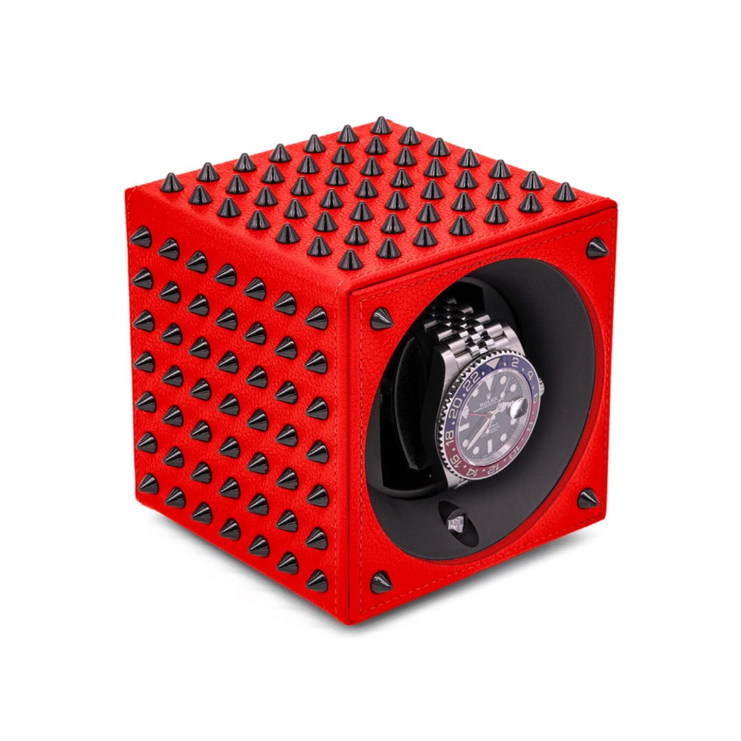 SWISS KUBIK Masterbox Spikes Red Leather/ Black Watch Winder