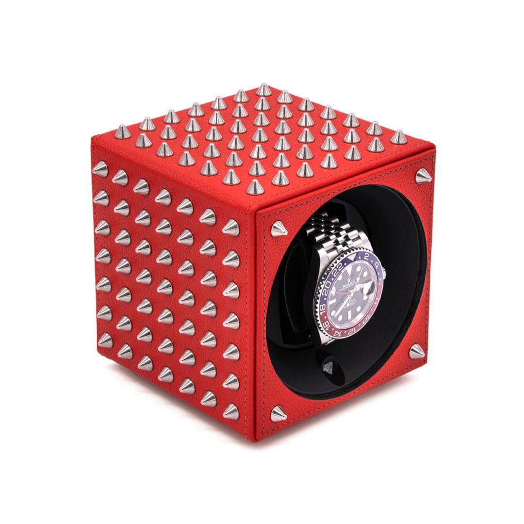 SWISS KUBIK Masterbox Spikes Red Leather/ Silver Watch Winder
