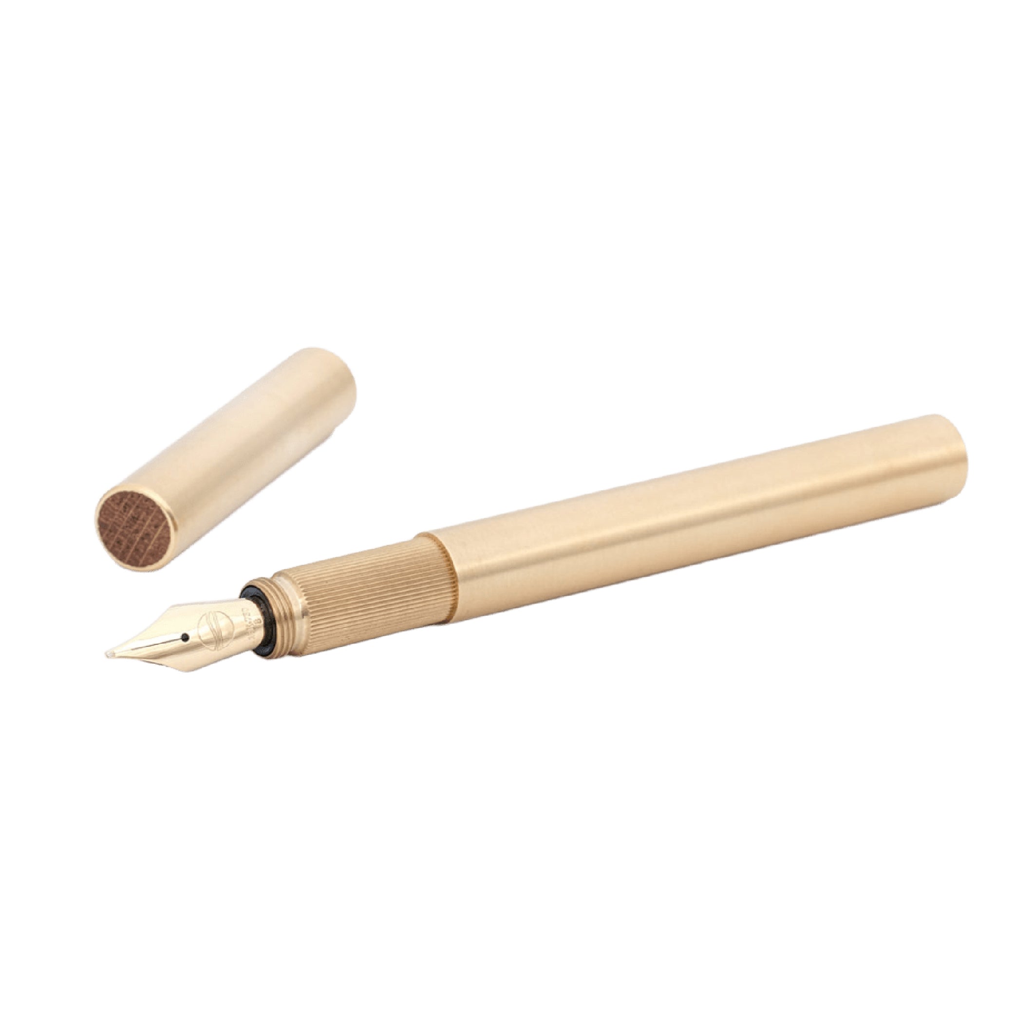 Longcap Brushed Brass with Oak Inlet Fountain Pen