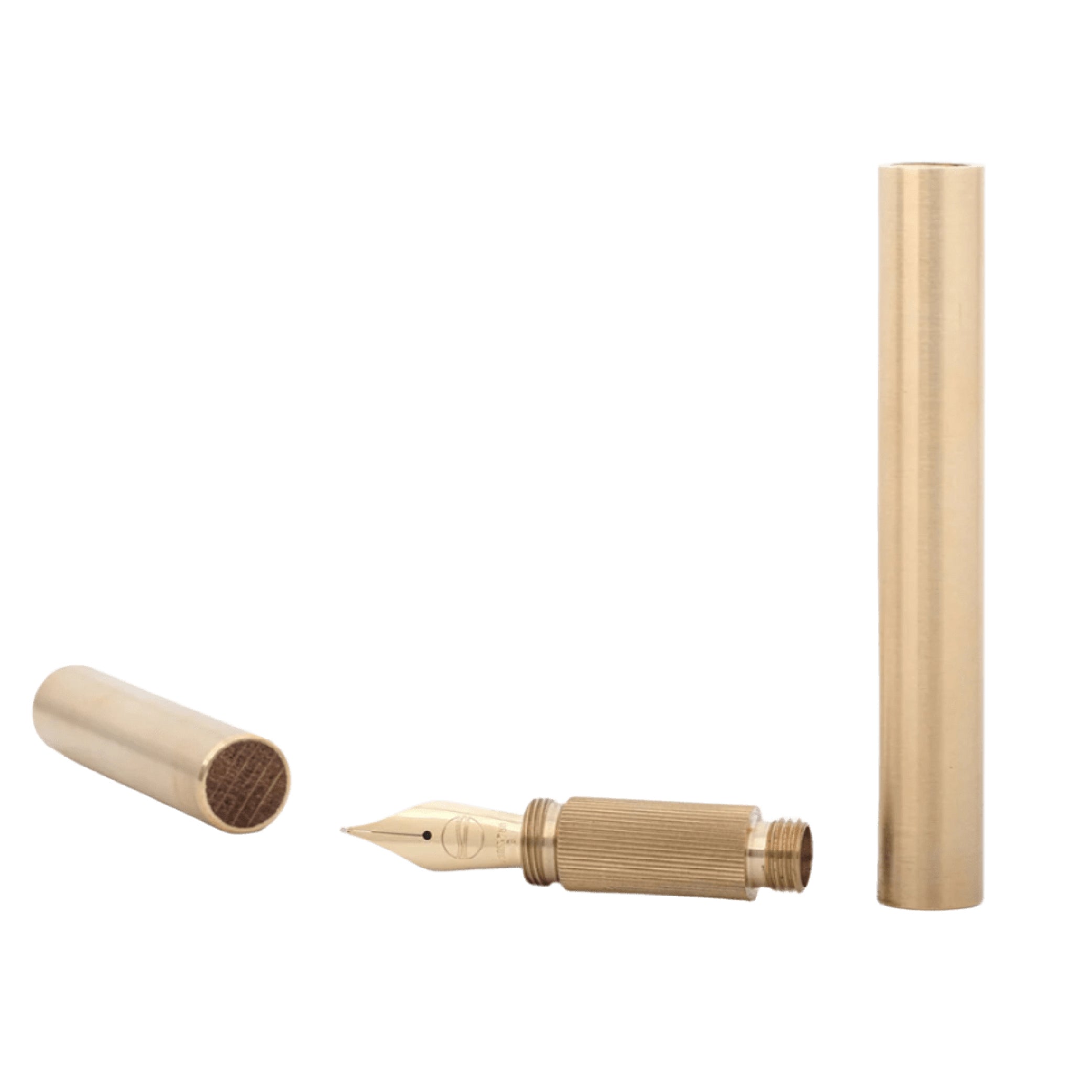 Longcap Brushed Brass with Oak Inlet Fountain Pen
