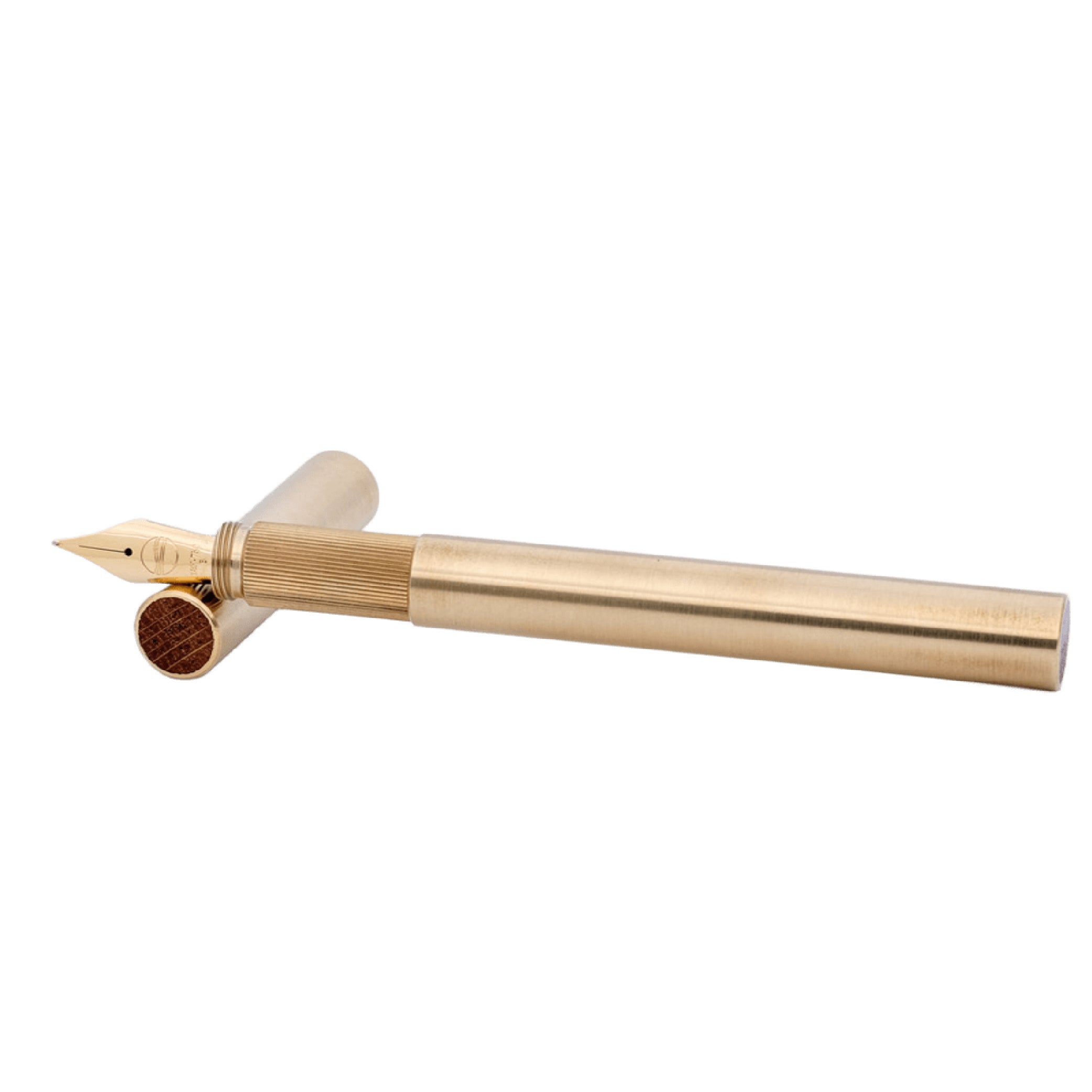 Longcap Brushed Brass with Oak Inlet Fountain Pen