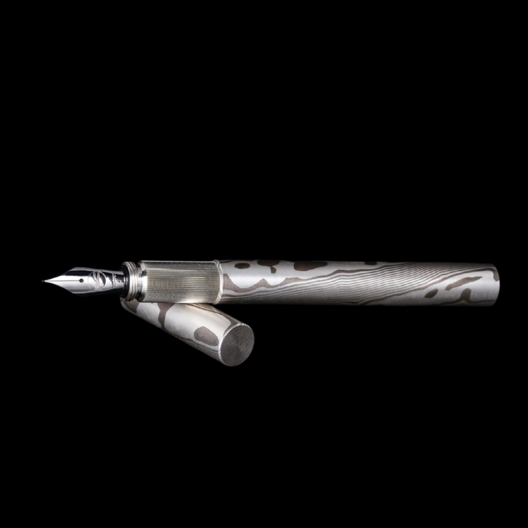 Shortcap Solid Mokume Gane, Fine Silver & Shibuishi Fountain Pen