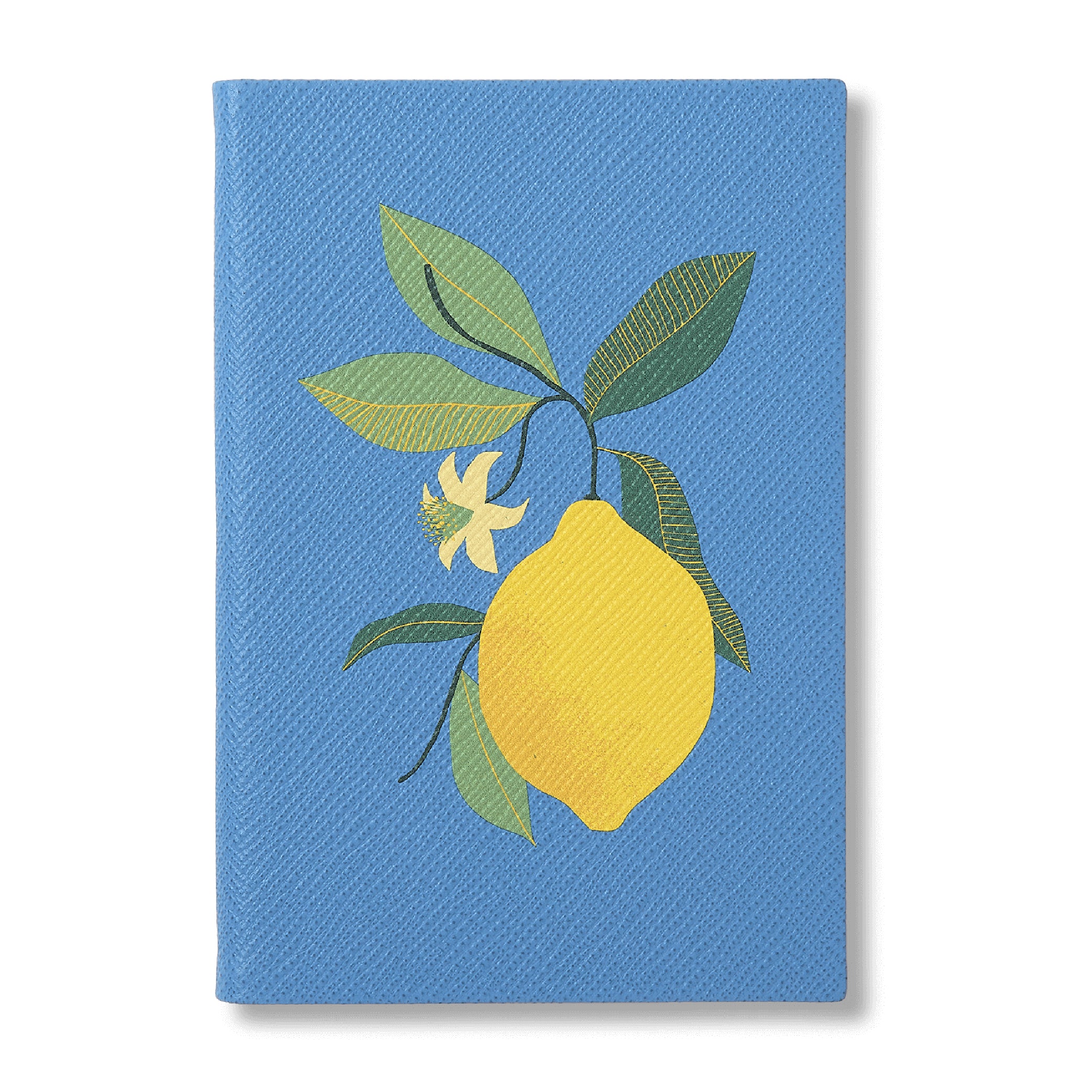 SMYTHSON_Lemon Chelsea Notebook in Nile Blue Panama