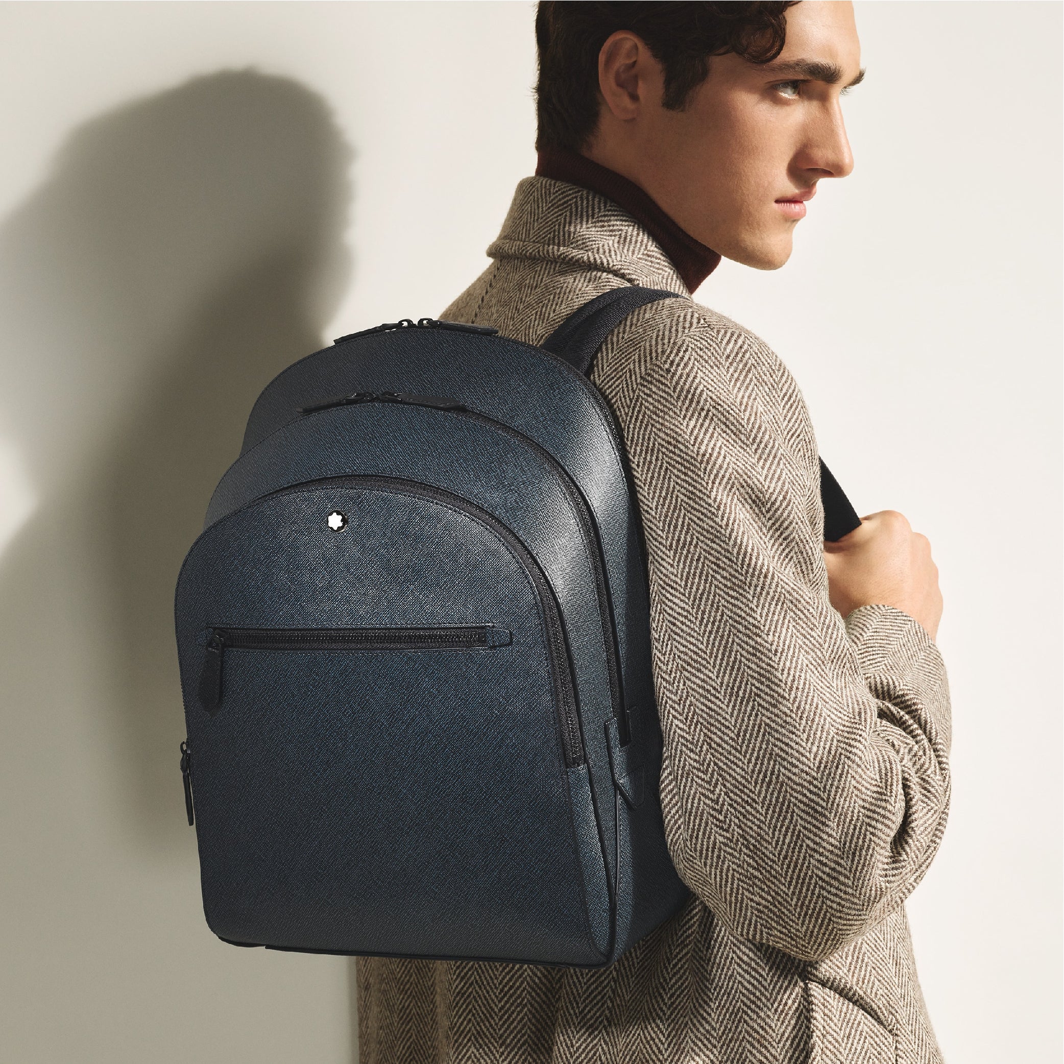 Sartorial Medium Tweed Blue Backpack 3 Compartments