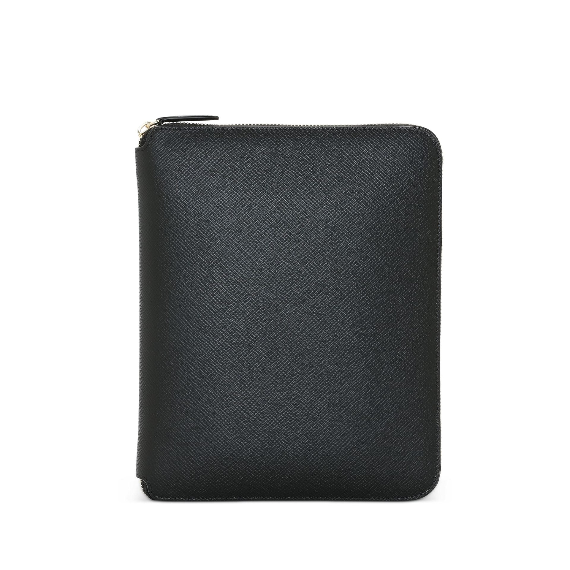 A5 Writing Folder with Zip in Black Panama