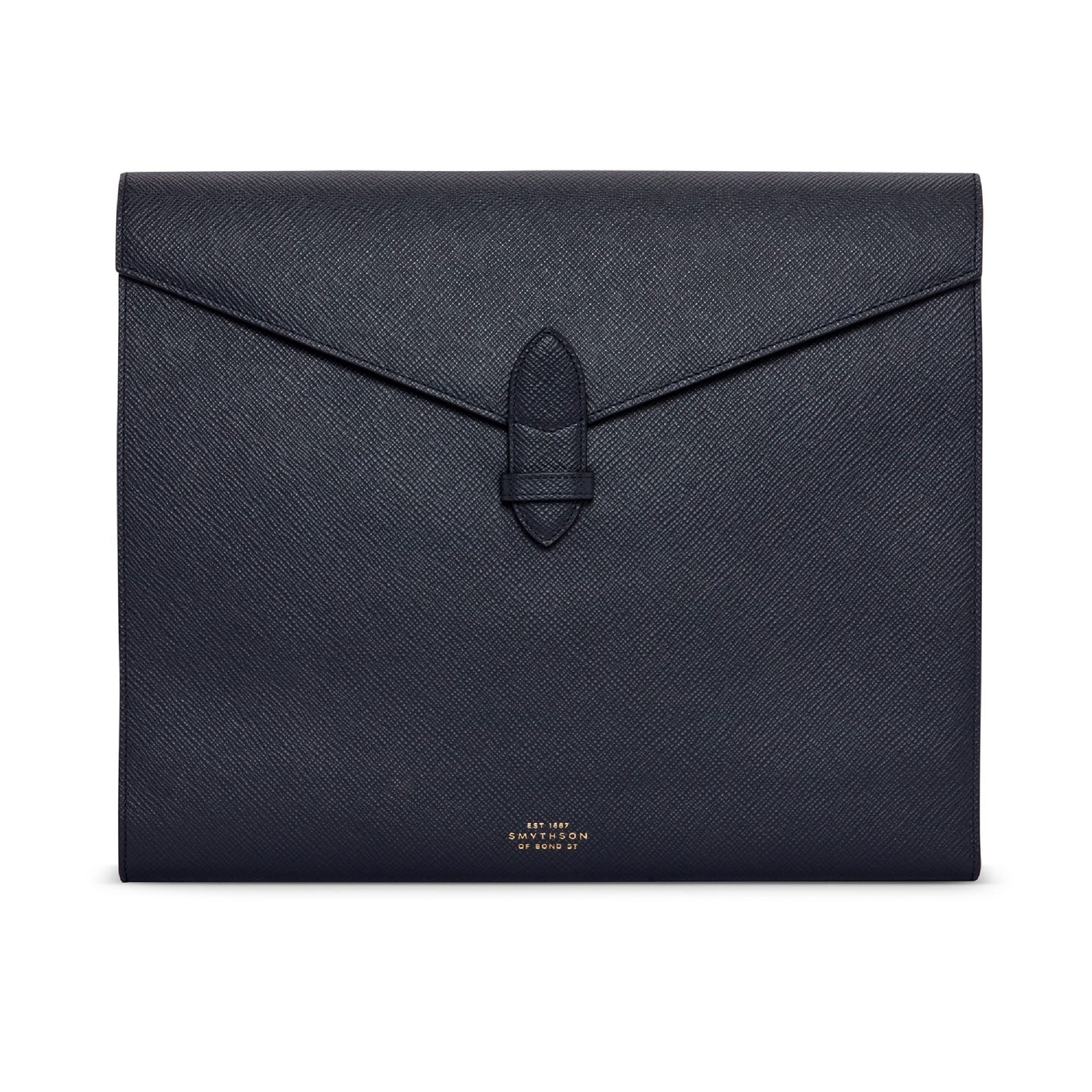 SMYTHSON Navy A4 Trifold Writing Folder in Panama