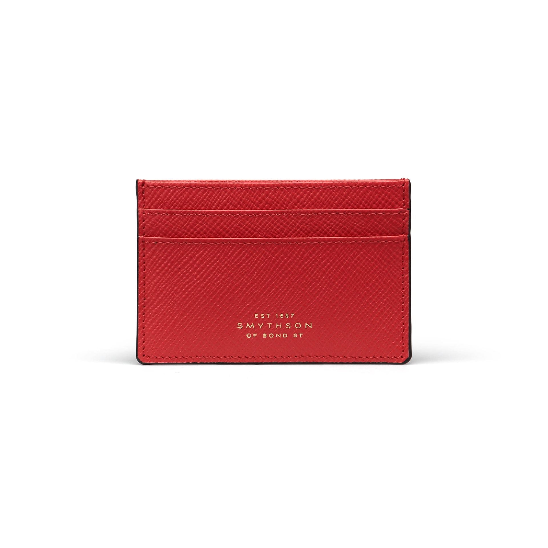 SMYTHSON Scarlet Red Flat Card Holder in Panama