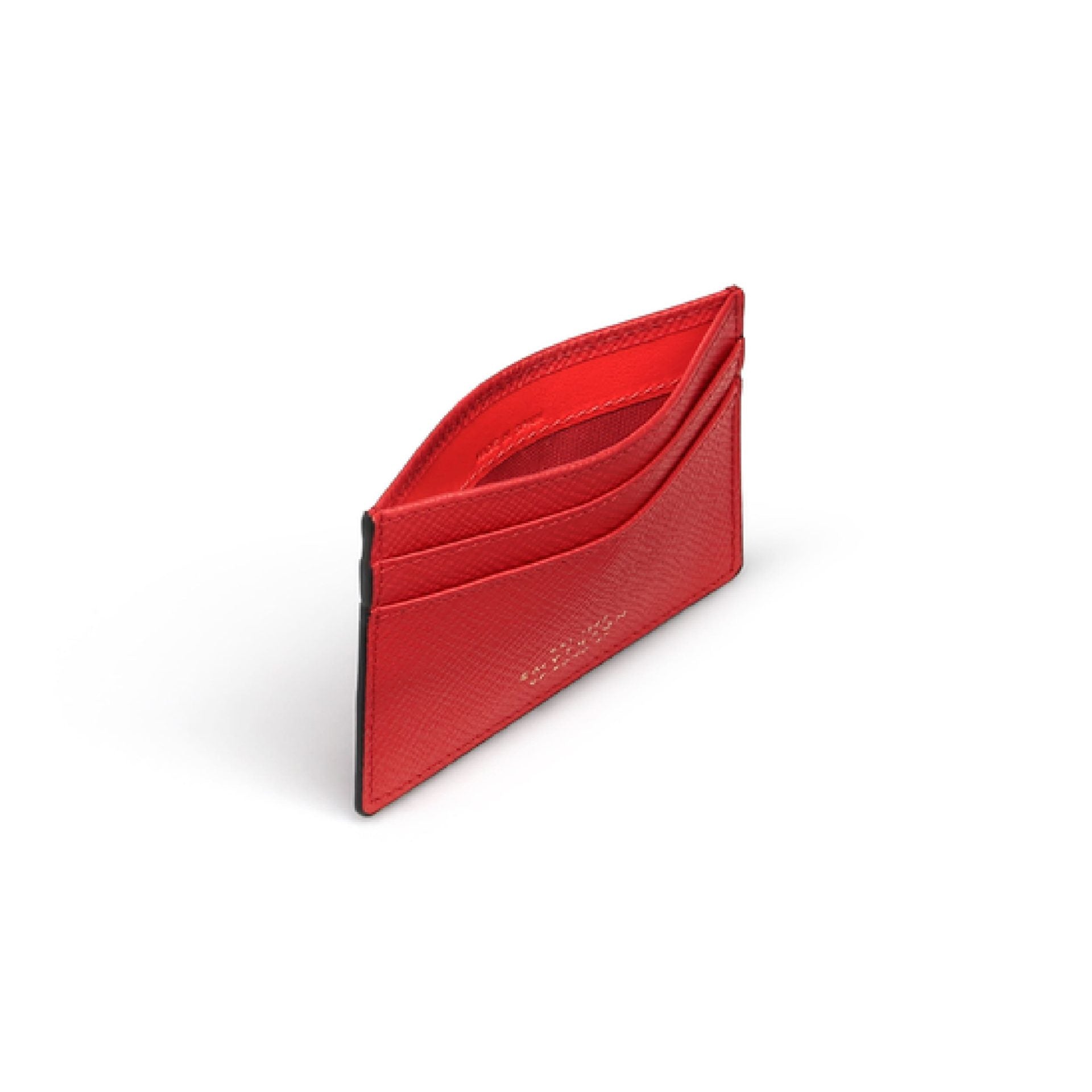 SMYTHSON Scarlet Red Flat Card Holder in Panama