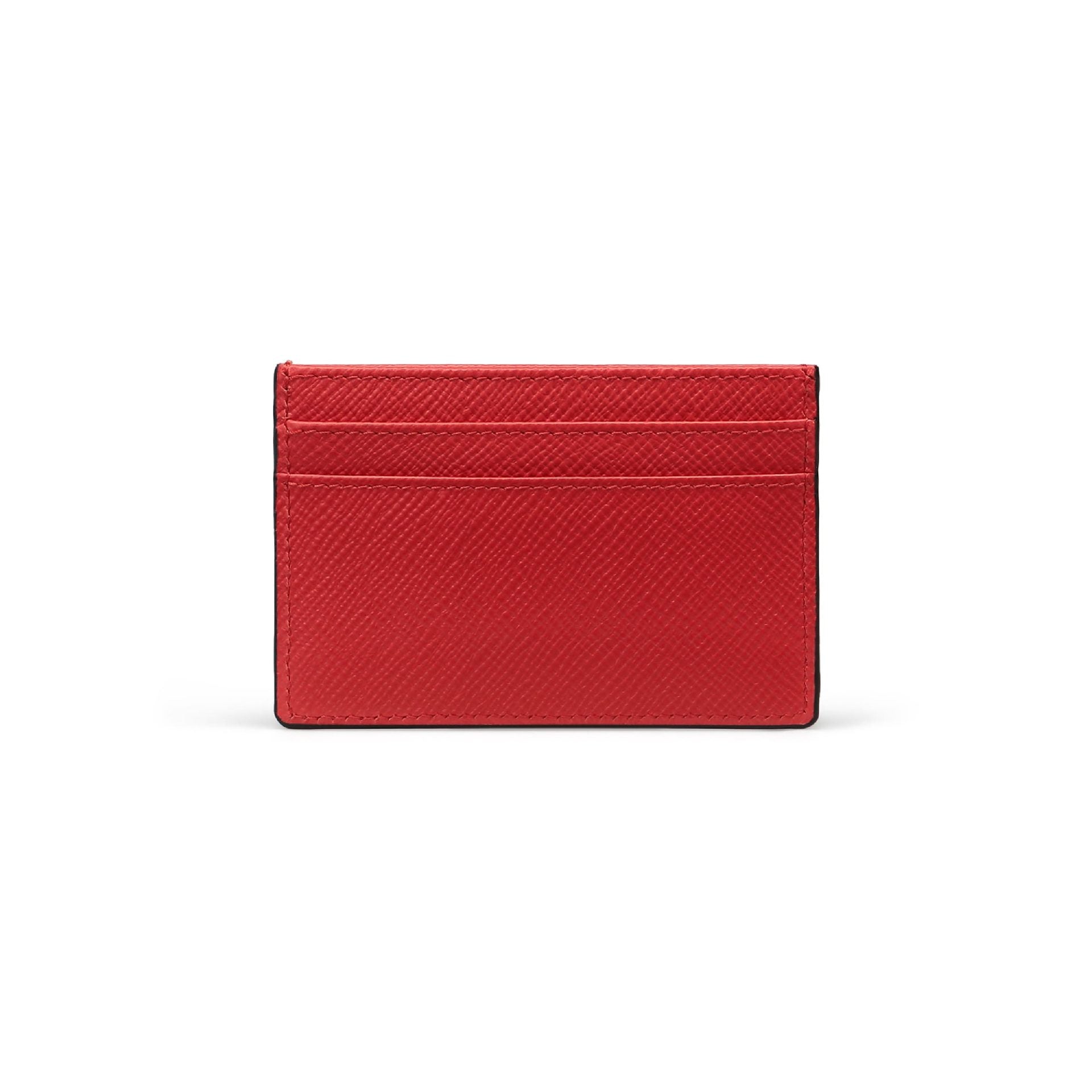 SMYTHSON Scarlet Red Flat Card Holder in Panama