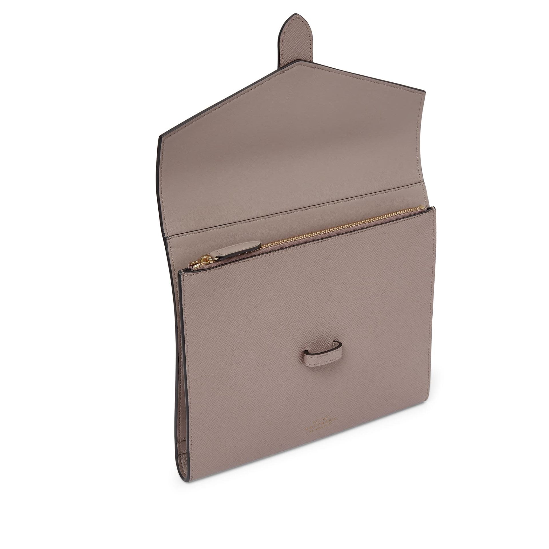 SMYTHSON Taupe Brown A5 Trifold Writing Folder in Panama