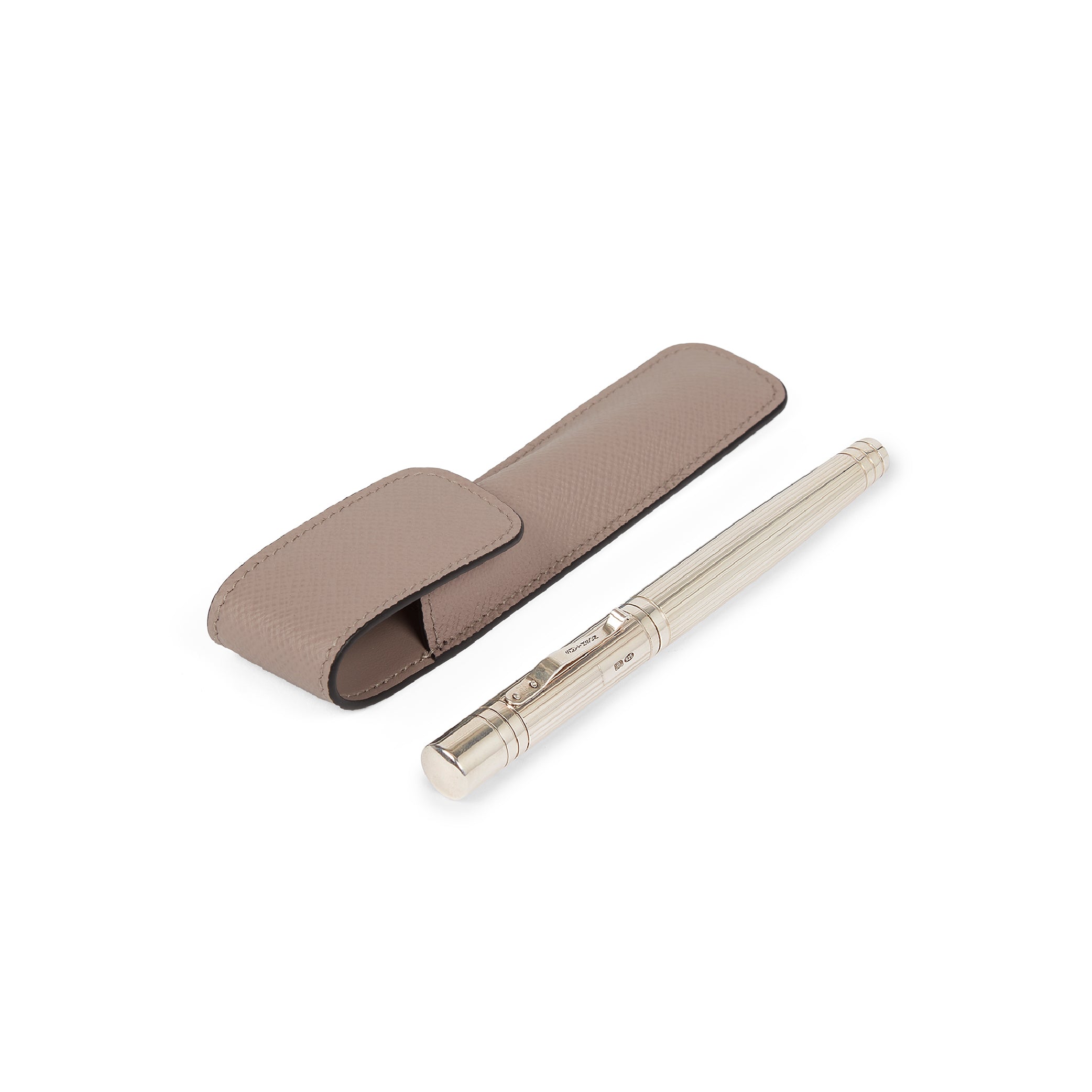 SMYTHSON Taupe Brown Pen Sleeve in Panama