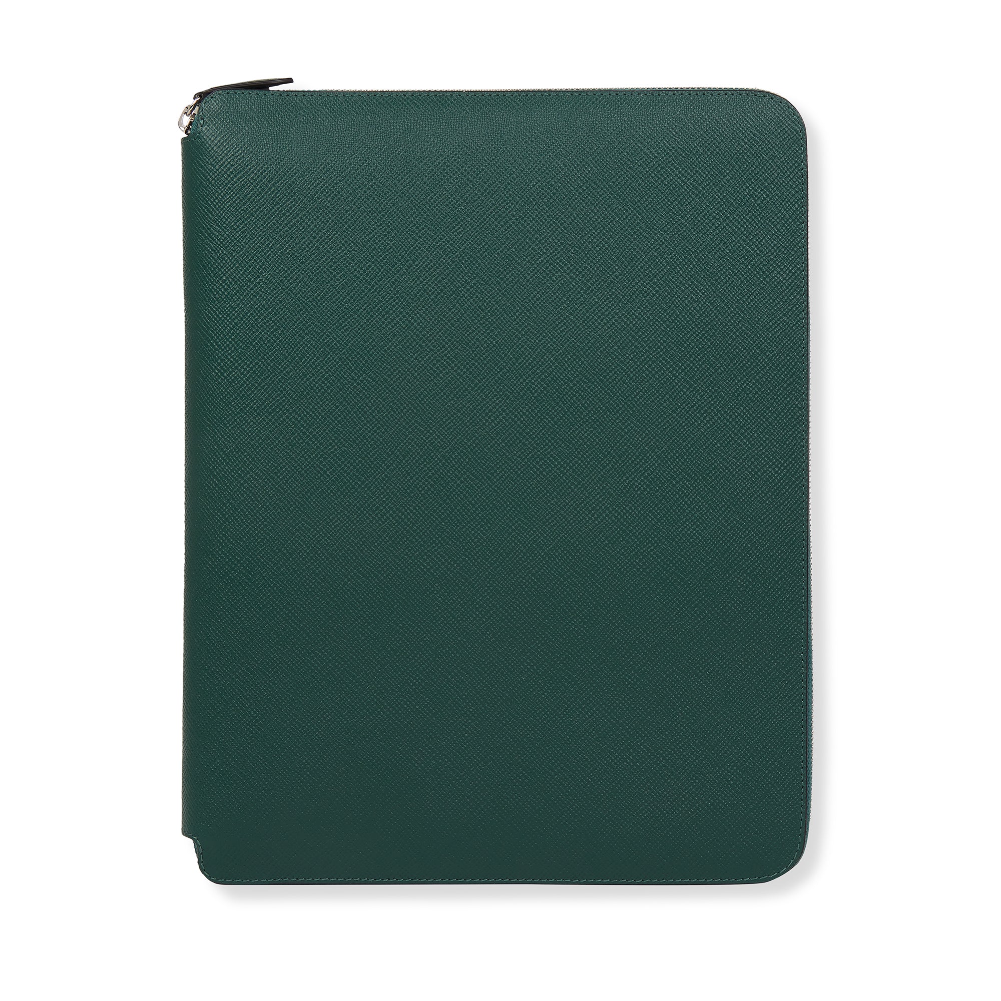 SMYTHSON Forest Green A4 Writing Folder with Zip in Panama