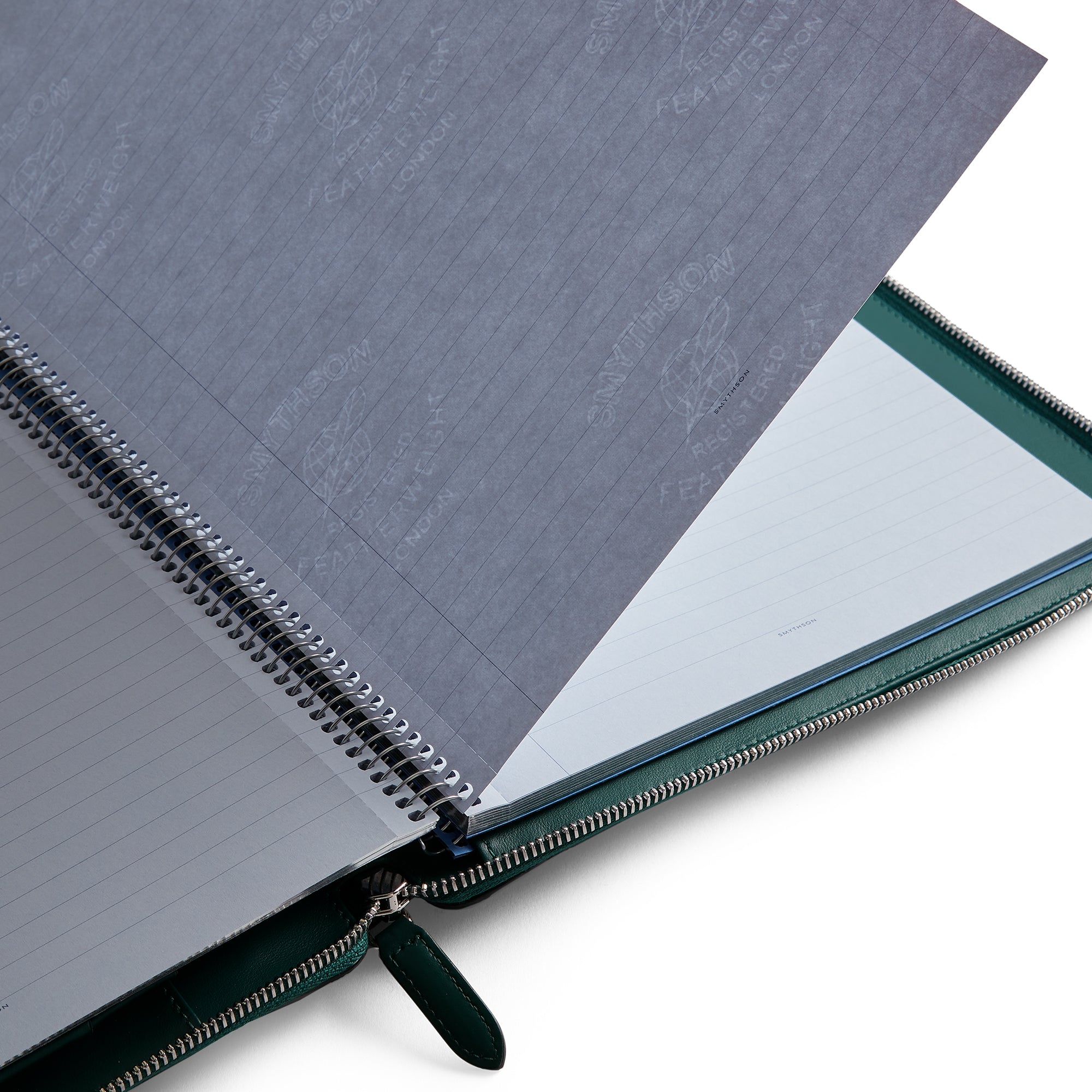 A4 Writing Folder with Zip in Forest Green Panama