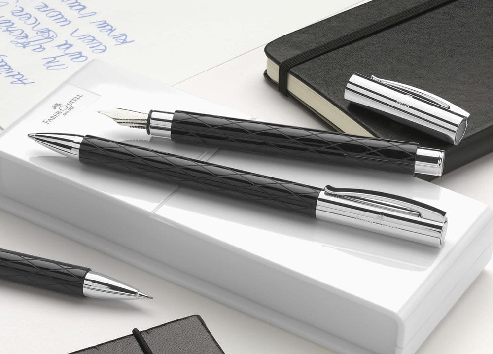 FABER CASTELL Ambition Rhombus Black Resin Fountain Pen - Broad