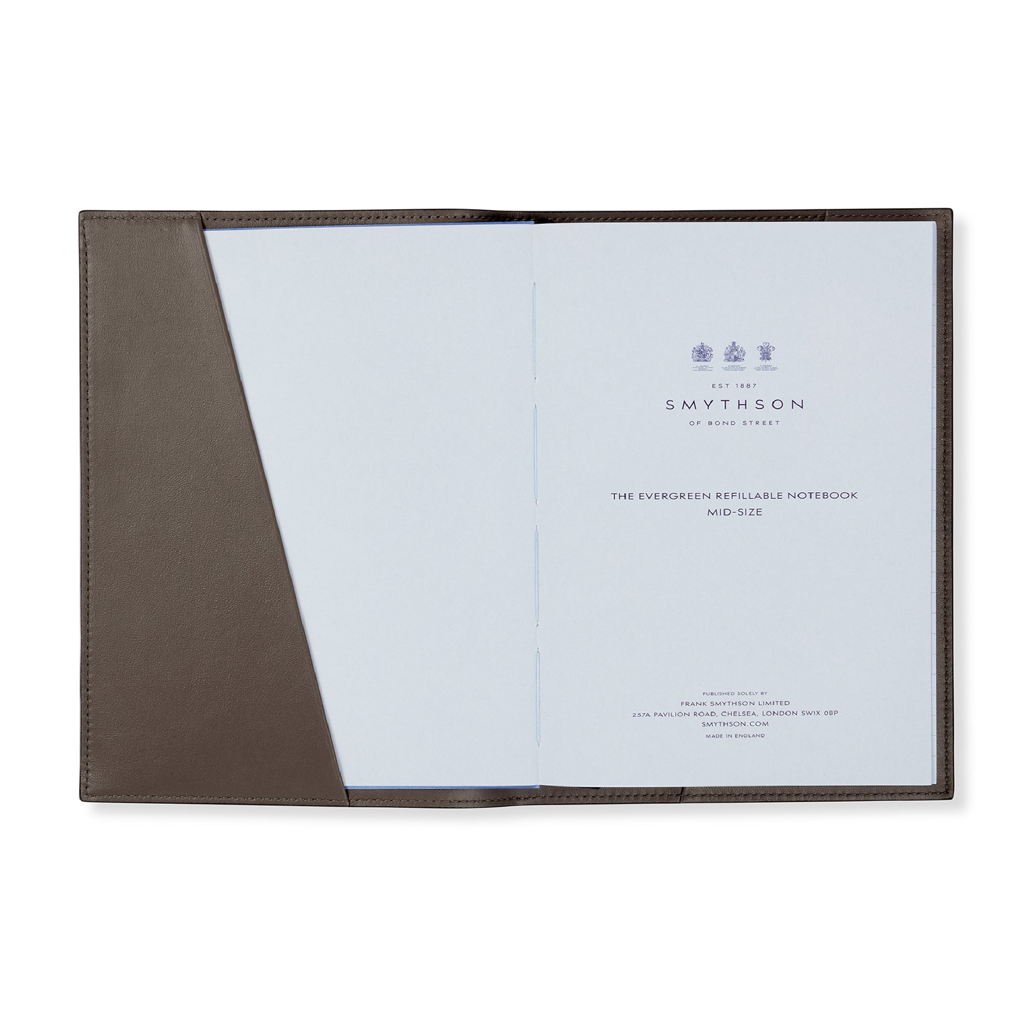 SMYTHSON Dark Taupe Evergreen Refillable Notebook in Ludlow