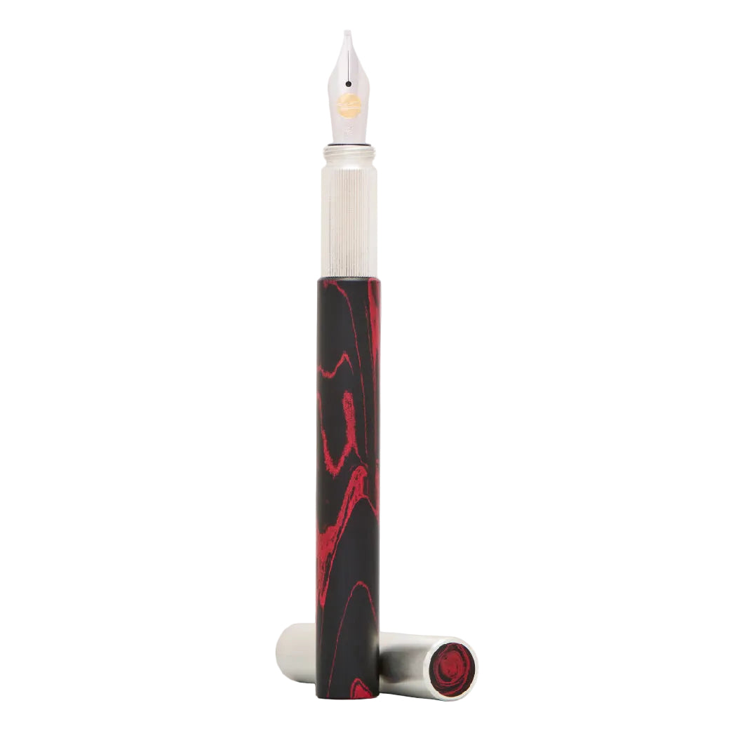 Longcap Ebonite Red & Silver Fountain Pen