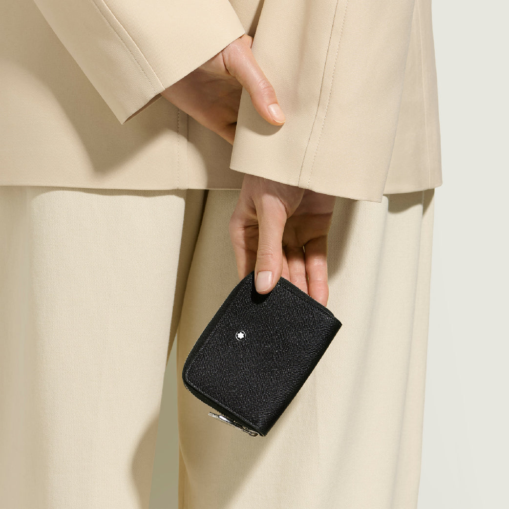 Sartorial Black Mini Wallet with Zip 2cc