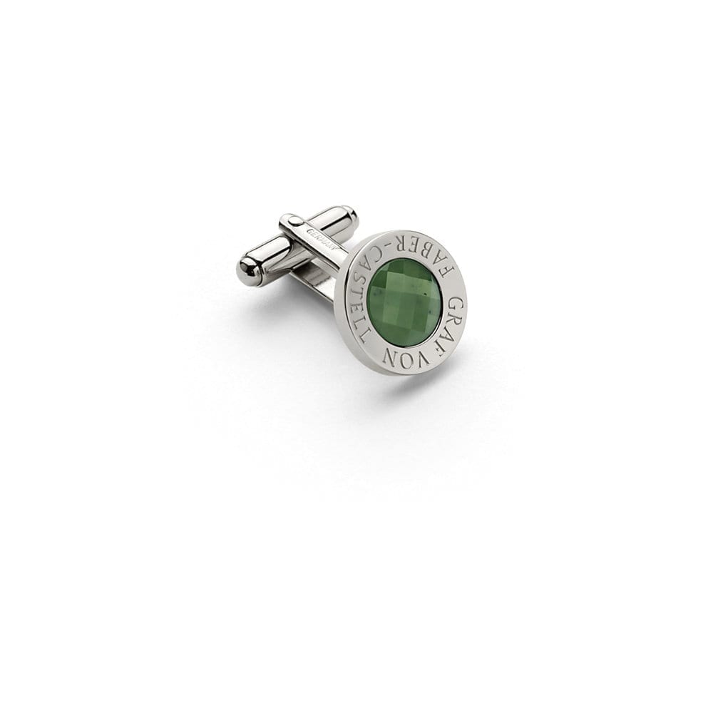 Cufflinks Round Platinum Plated with Jade