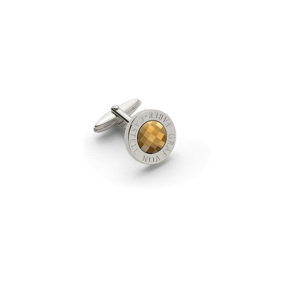 Cufflinks Round Platinum Plated with Citrine