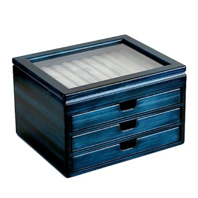 TOYOOKA CRAFT Wooden Hinoki Blue Fountain Pen Box With 40 Slots